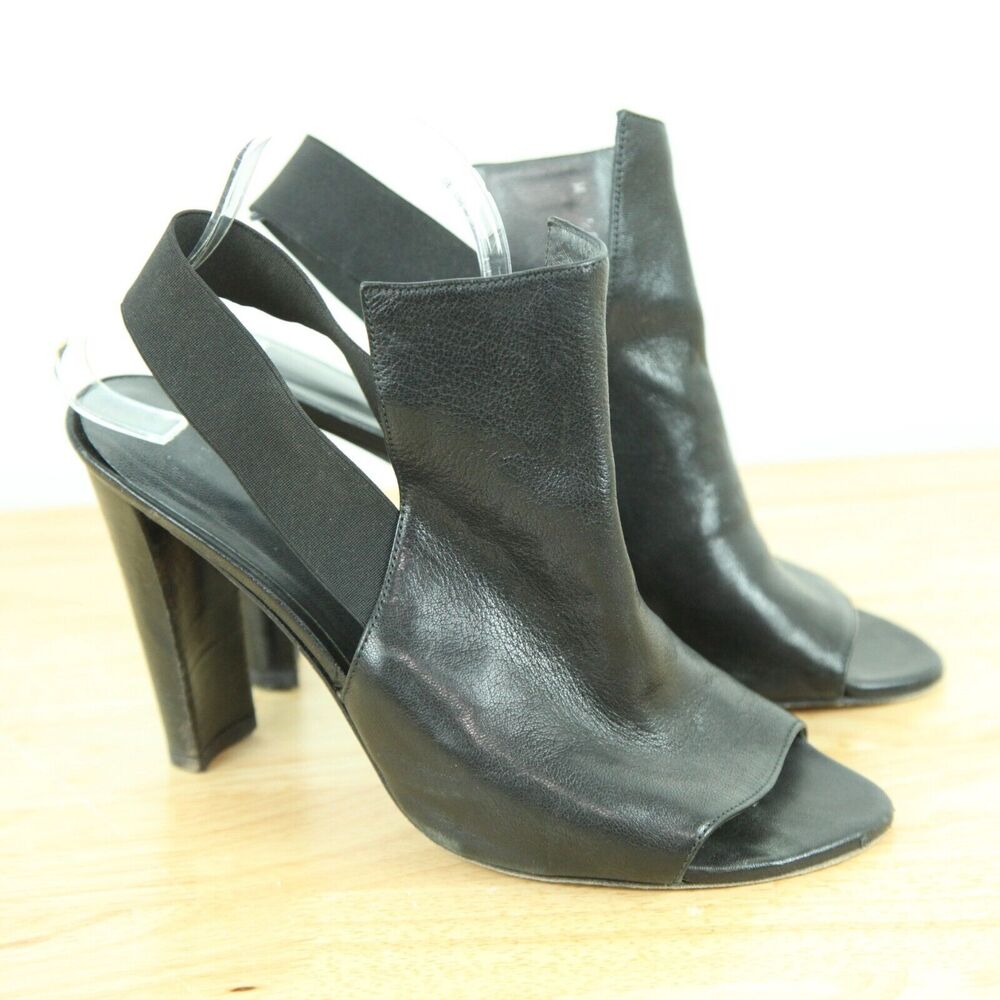 Stuart Weitzman Black Leather Slingback Sandals High Heel Peep Toe 9 1/2 Classic
